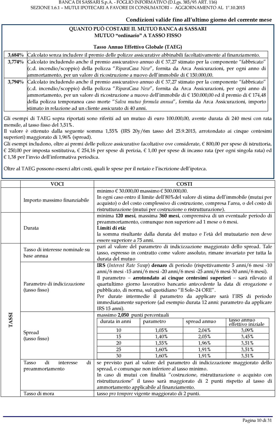 includere il premio delle polizze assicurative abbinabili facoltativamente al finanziamento.