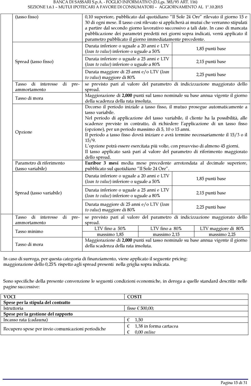 Il tasso così rilevato si applicherà ai mutui che verranno stipulati a partire dal secondo giorno lavorativo successivo a tali date.