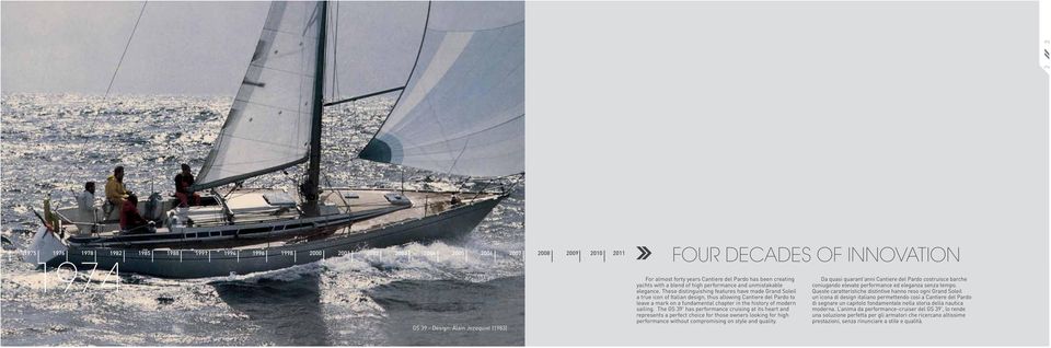 These distinguishing features have made Grand Soleil a true icon of Italian design, thus allowing Cantiere del Pardo to leave a mark on a fundamental chapter in the history of modern sailing.