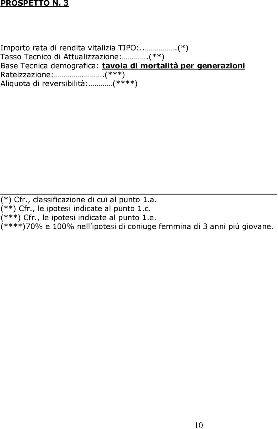 (***) Aliquota di reversibilità: (****) (*) Cfr., classificazione di cui al punto 1.a. (**) Cfr.