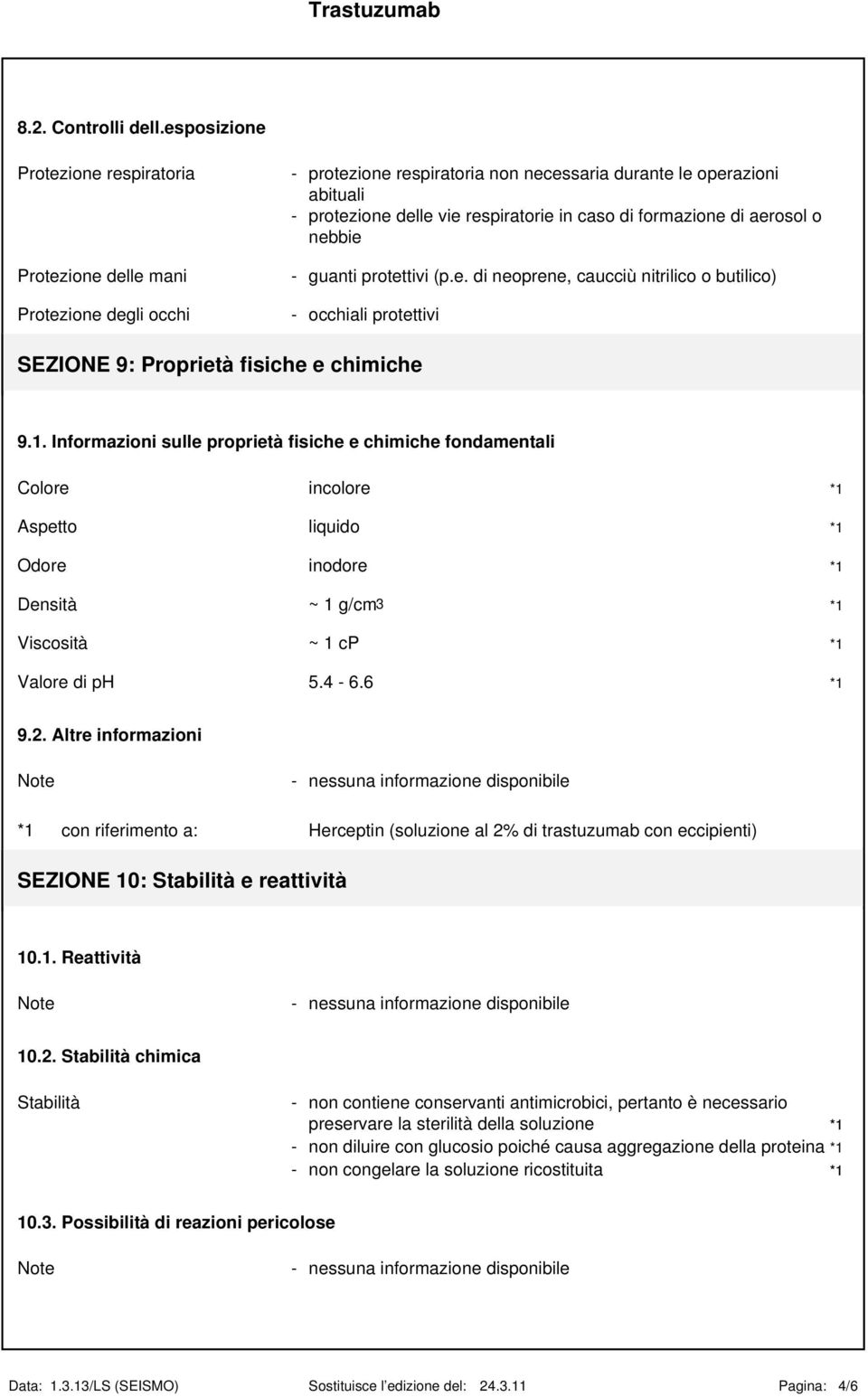 formazione di aerosol o nebbie - guanti protettivi (p.e. di neoprene, caucciù nitrilico o butilico) - occhiali protettivi SEZIONE 9: Proprietà fisiche e chimiche 9.1.