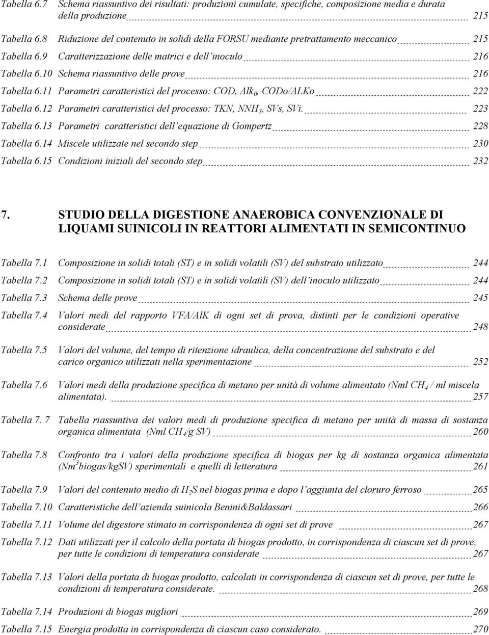 10 Schema riassuntivo delle prove 216 Tabella 6.11 Parametri caratteristici del processo: COD, Alk 0, CODo/ALKo 222 Tabella 6.12 Parametri caratteristici del processo: TKN, NNH 3, SVs, SVi.