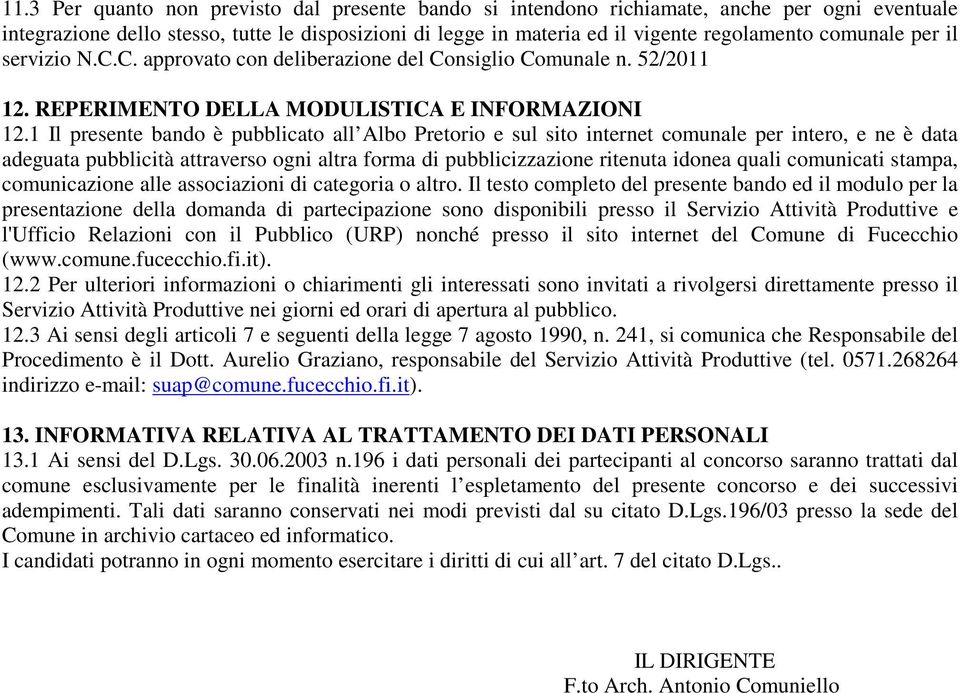 1 Il presente bando è pubblicato all Albo Pretorio e sul sito internet comunale per intero, e ne è data adeguata pubblicità attraverso ogni altra forma di pubblicizzazione ritenuta idonea quali