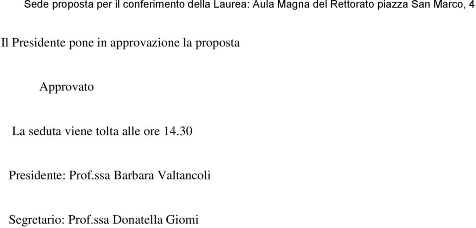 la proposta Approvato La seduta viene tolta alle ore 14.