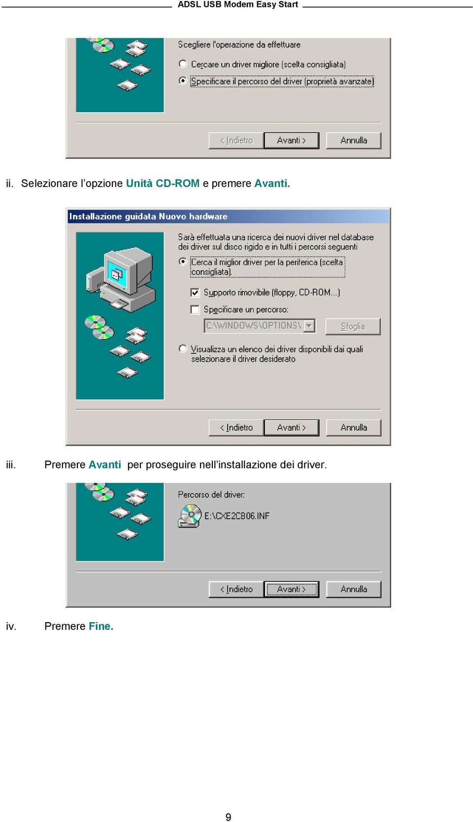 Premere Avanti per proseguire nell