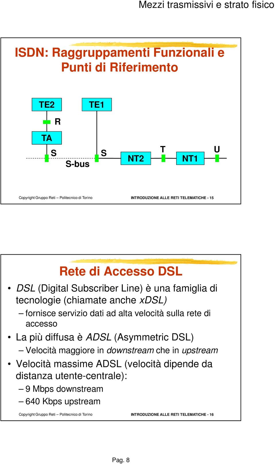 velocità sulla rete di accesso La più diffusa è ADSL (Asymmetric DSL) Velocità maggiore in downstream che in upstream Velocità