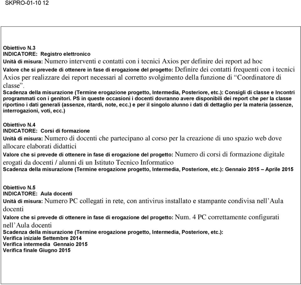 progetto: Definire dei contatti frequenti con i tecnici Axios per realizzare dei report necessari al corretto svolgimento della funzione di Coordinatore di classe.