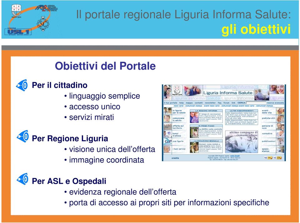 Liguria visione unica dell offerta immagine coordinata Per ASL e Ospedali