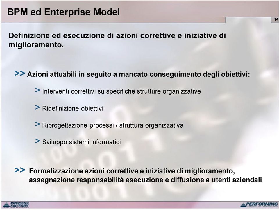 organizzative > Ridefinizione obiettivi > Riprogettazione processi / struttura organizzativa > Sviluppo sistemi