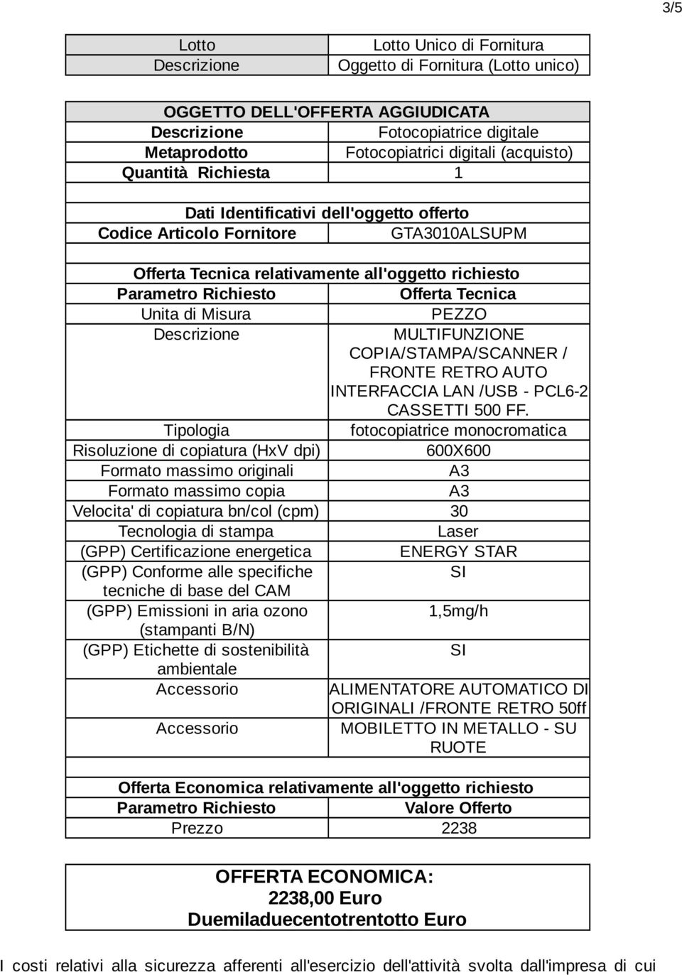 MULTIFUNZIONE COPIA/STAMPA/SCANNER / FRONTE RETRO AUTO INTERFACCIA LAN /USB - PCL6-2 CASSETTI 500 FF.