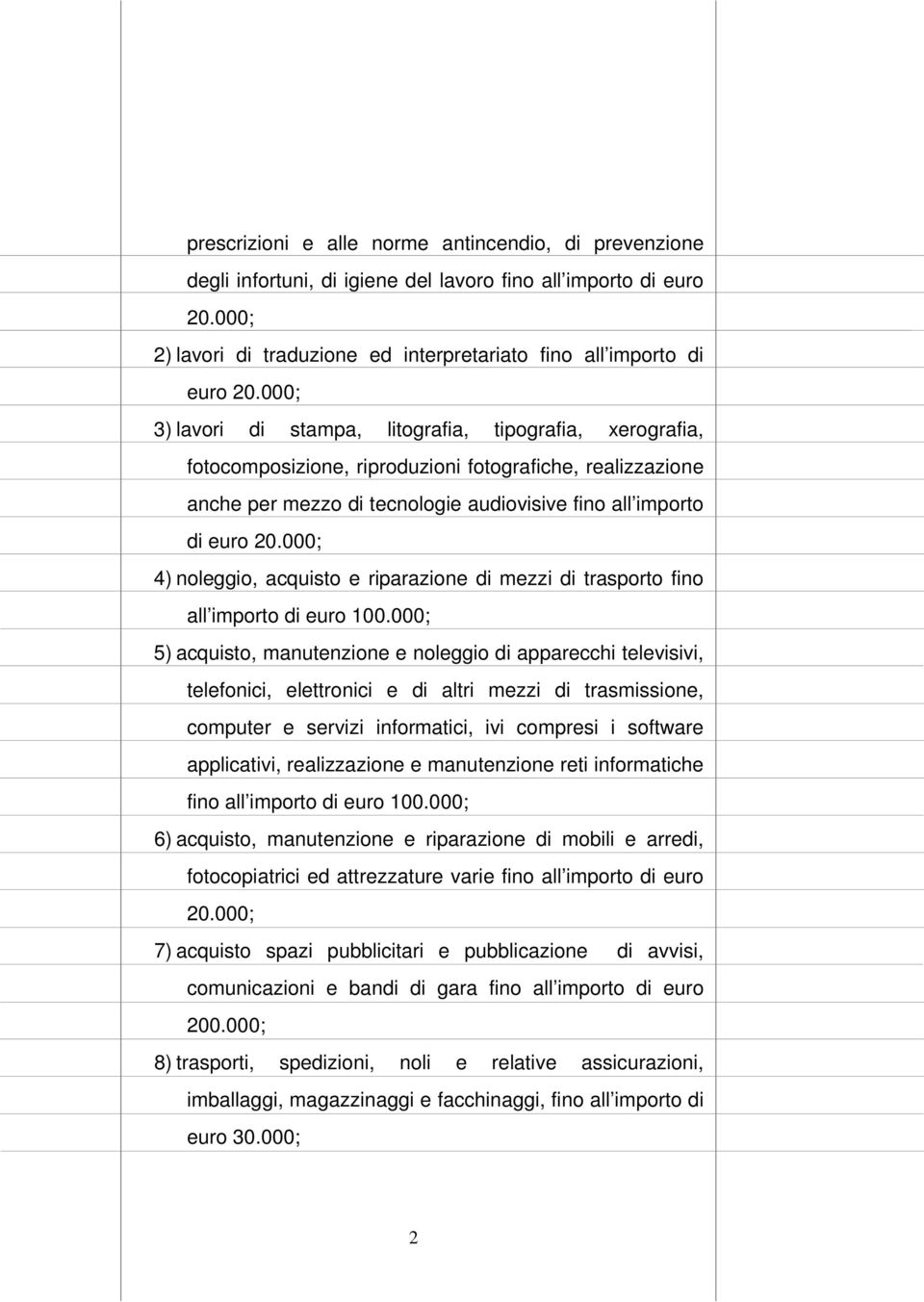 000; 4) noleggio, acquisto e riparazione di mezzi di trasporto fino all importo di euro 100.