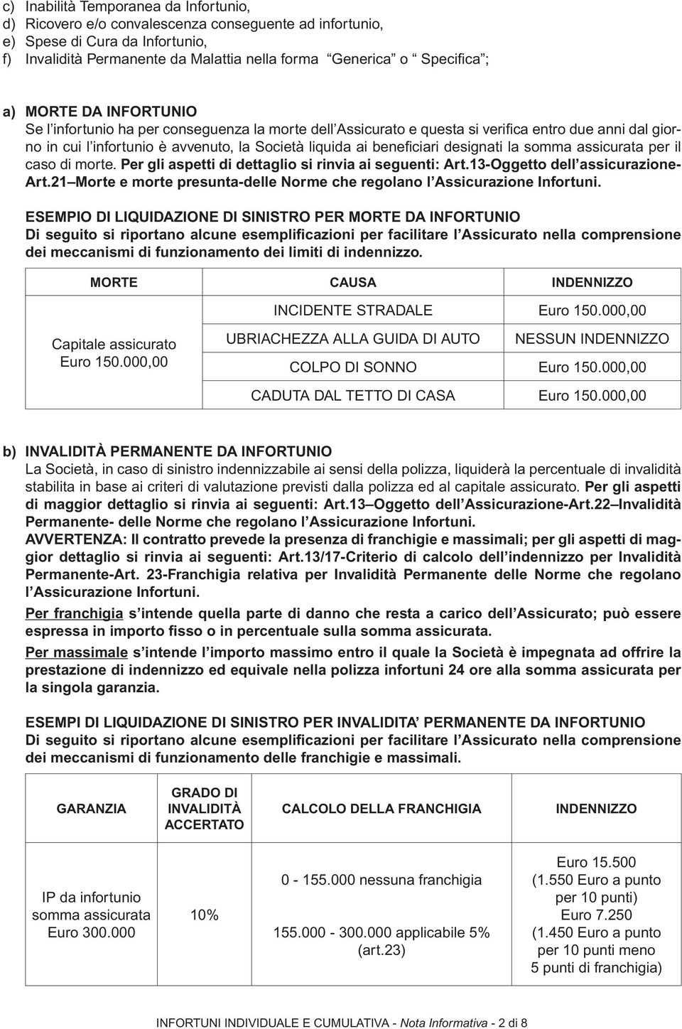 designati la somma assicurata per il caso di morte. Per gli aspetti di dettaglio si rinvia ai seguenti: Art.13-Oggetto dell assicurazione- Art.