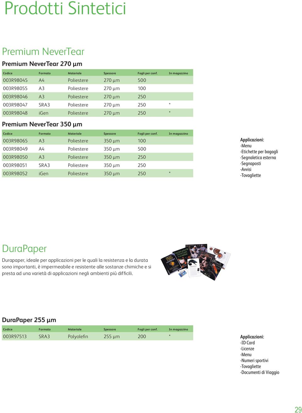 Poliestere 350 µm 250 003R98052 igen Poliestere 350 µm 250 * -Menu -Etichette per bagagli -Segnaletica esterna -Segnaposti -Avvisi -Tovagliette DuraPaper Durapaper, ideale per applicazioni per le