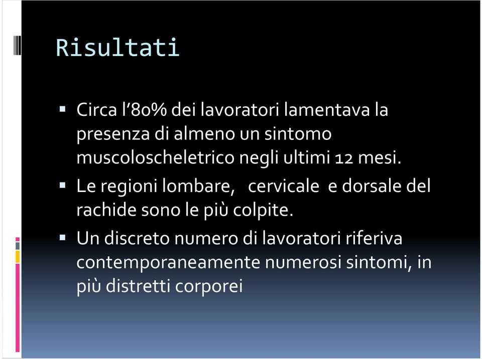 Le regioni lombare, cervicale e dorsale del rachide sono le più colpite.