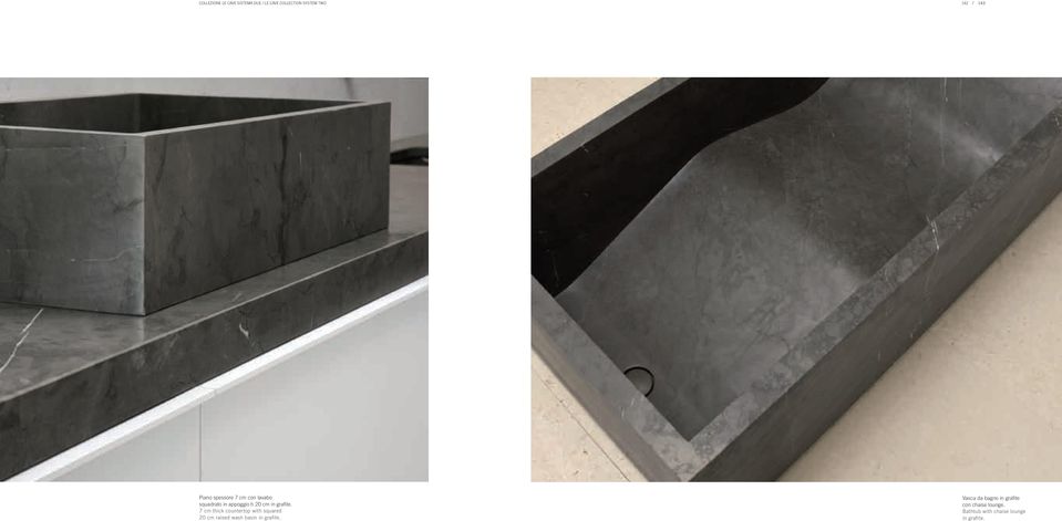 7 cm thick countertop with squared 20 cm raised wash basin in grafite.
