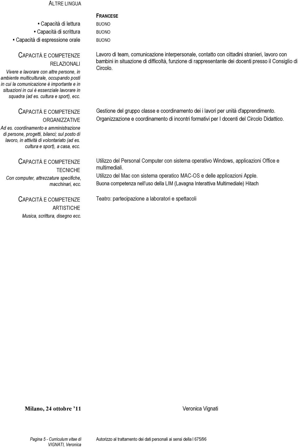 coordinamento e amministrazione di persone, progetti, bilanci; sul posto di lavoro, in attività di volontariato (ad es. cultura e sport), a casa, ecc.