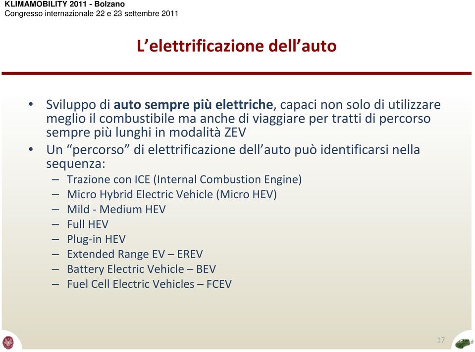 può identificarsi nella sequenza: Trazione con ICE (Internal Combustion Engine) Micro Hybrid Electric Vehicle (Micro HEV)