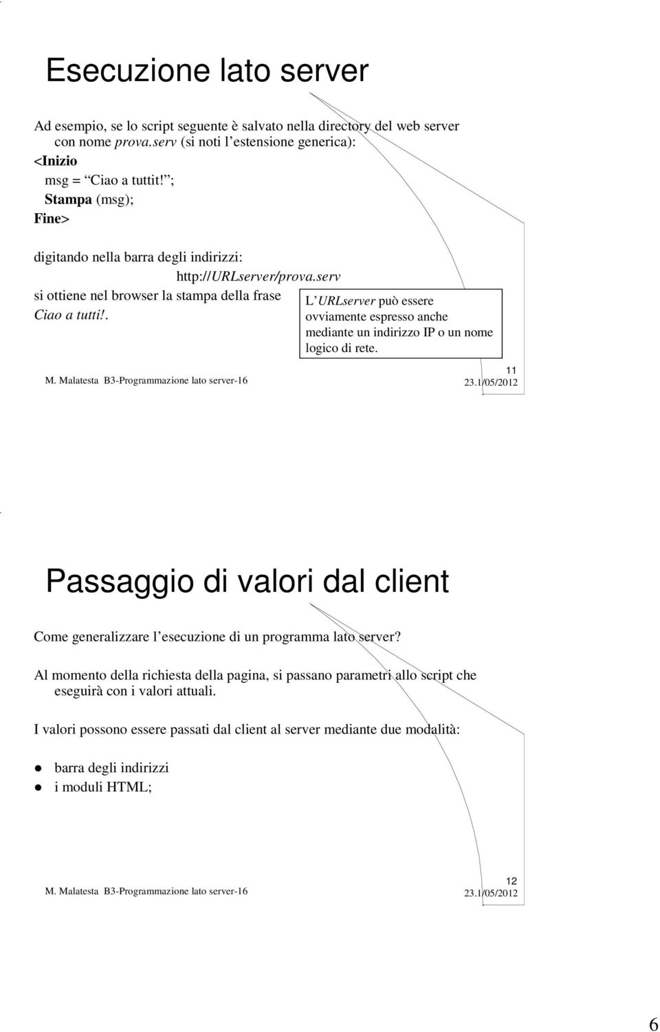 . L URLserver può essere ovviamente espresso anche mediante un indirizzo IP o un nome logico di rete.