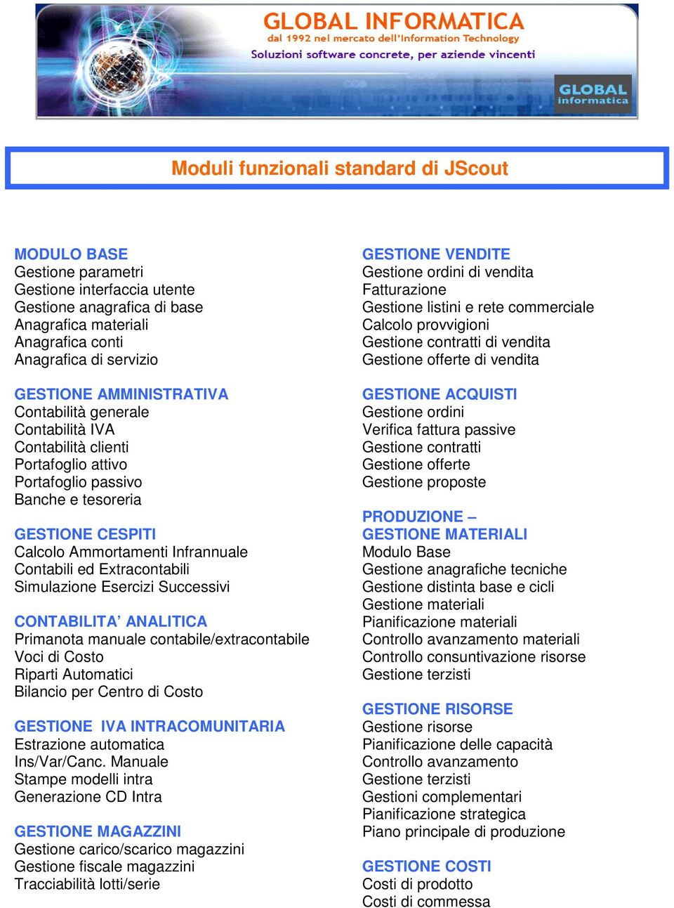 Extracontabili Simulazione Esercizi Successivi CONTABILITA ANALITICA Primanota manuale contabile/extracontabile Voci di Costo Riparti Automatici Bilancio per Centro di Costo GESTIONE IVA