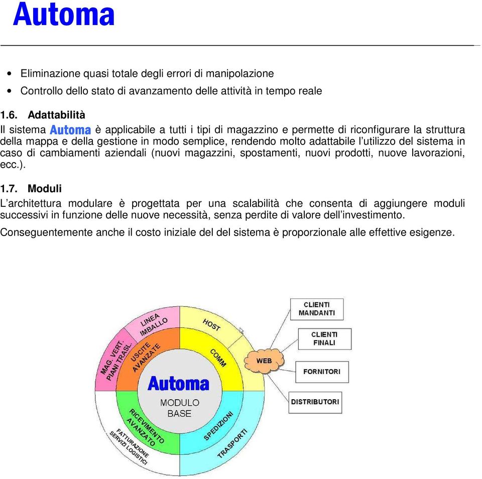 utilizzo del sistema in caso di cambiamenti aziendali (nuovi magazzini, spostamenti, nuovi prodotti, nuove lavorazioni, ecc.). 1.7.
