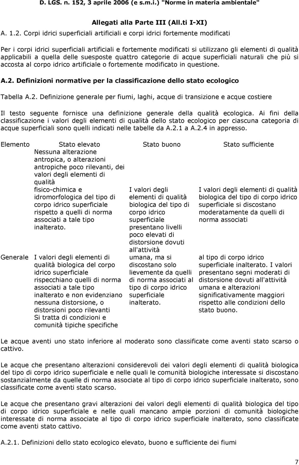 quella delle suesposte quattro categorie di acque superficiali naturali che più si accosta al corpo idrico artificiale o fortemente modificato in questione. A.2.