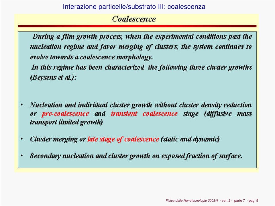 coalescenza Fisica delle