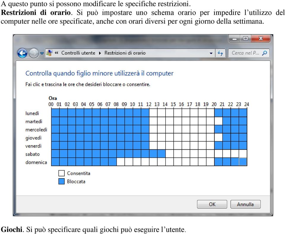 Si può impostare uno schema orario per impedire l utilizzo del computer