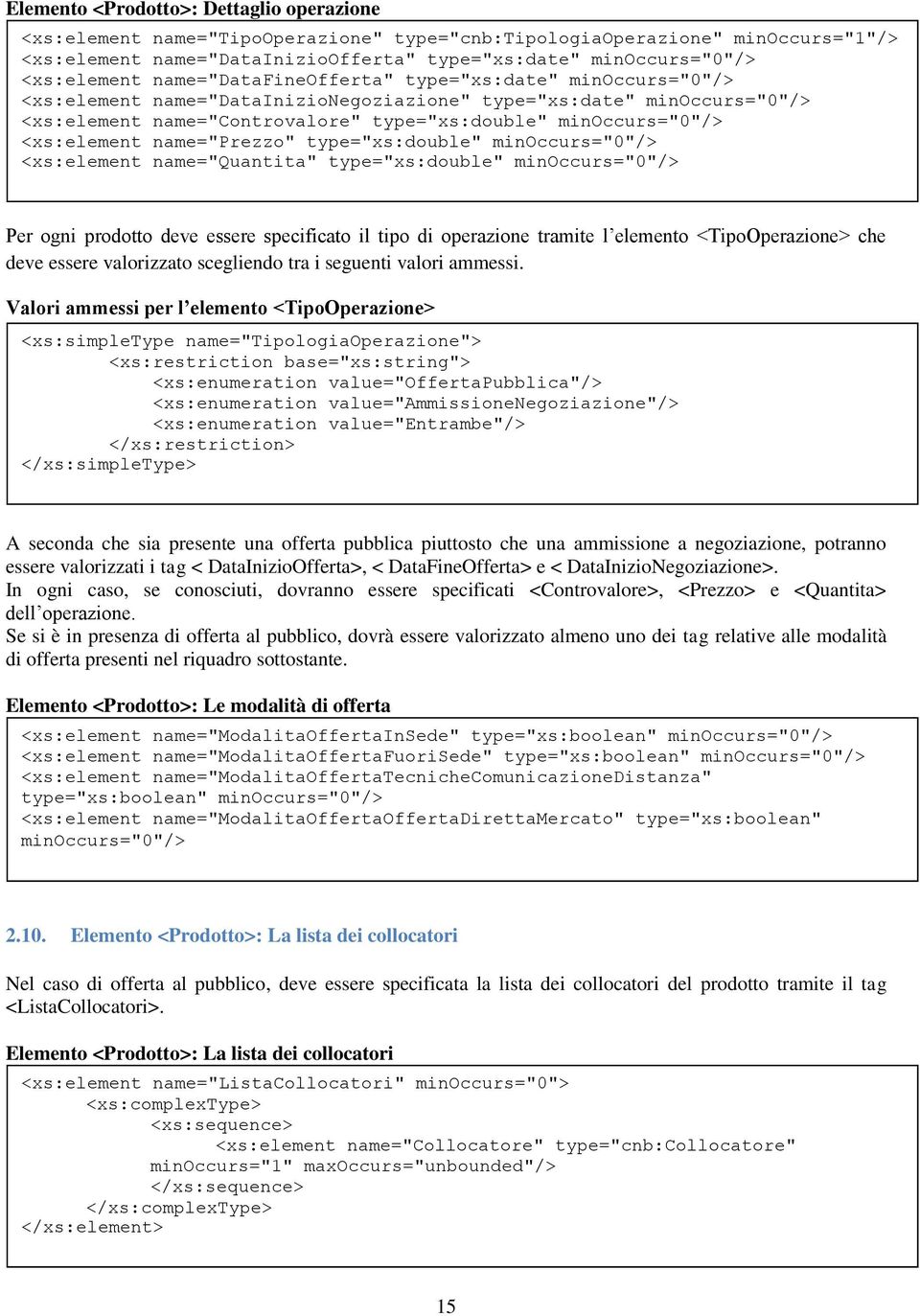 <xs:element name="prezzo" type="xs:double" minoccurs="0"/> <xs:element name="quantita" type="xs:double" minoccurs="0"/> Per ogni prodotto deve essere specificato il tipo di operazione tramite l