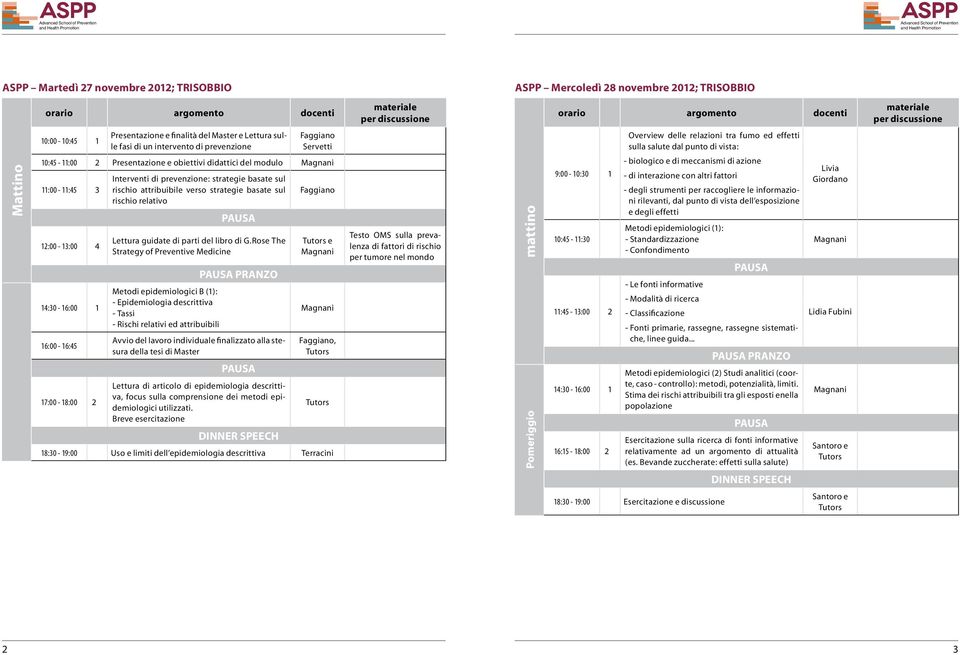 Presentazione e obiettivi didattici del modulo 11:00-11:45 3 12:00-13:00 4 16:00-16:45 17:00-18:00 2 Interventi di prevenzione: strategie basate sul rischio attribuibile verso strategie basate sul