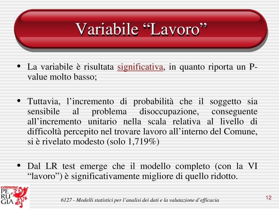 nella scala relativa al livello di difficoltà percepito nel trovare lavoro all interno del Comune, si è rivelato modesto