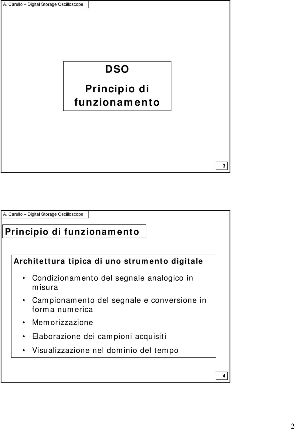 misura Campionamento del segnale e conversione in forma numerica