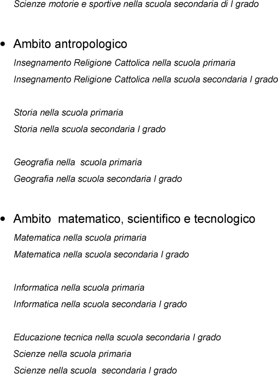 secndaria I grad Ambit matematic, scientific e tecnlgic Matematica nella scula primaria Matematica nella scula secndaria I grad Infrmatica nella scula