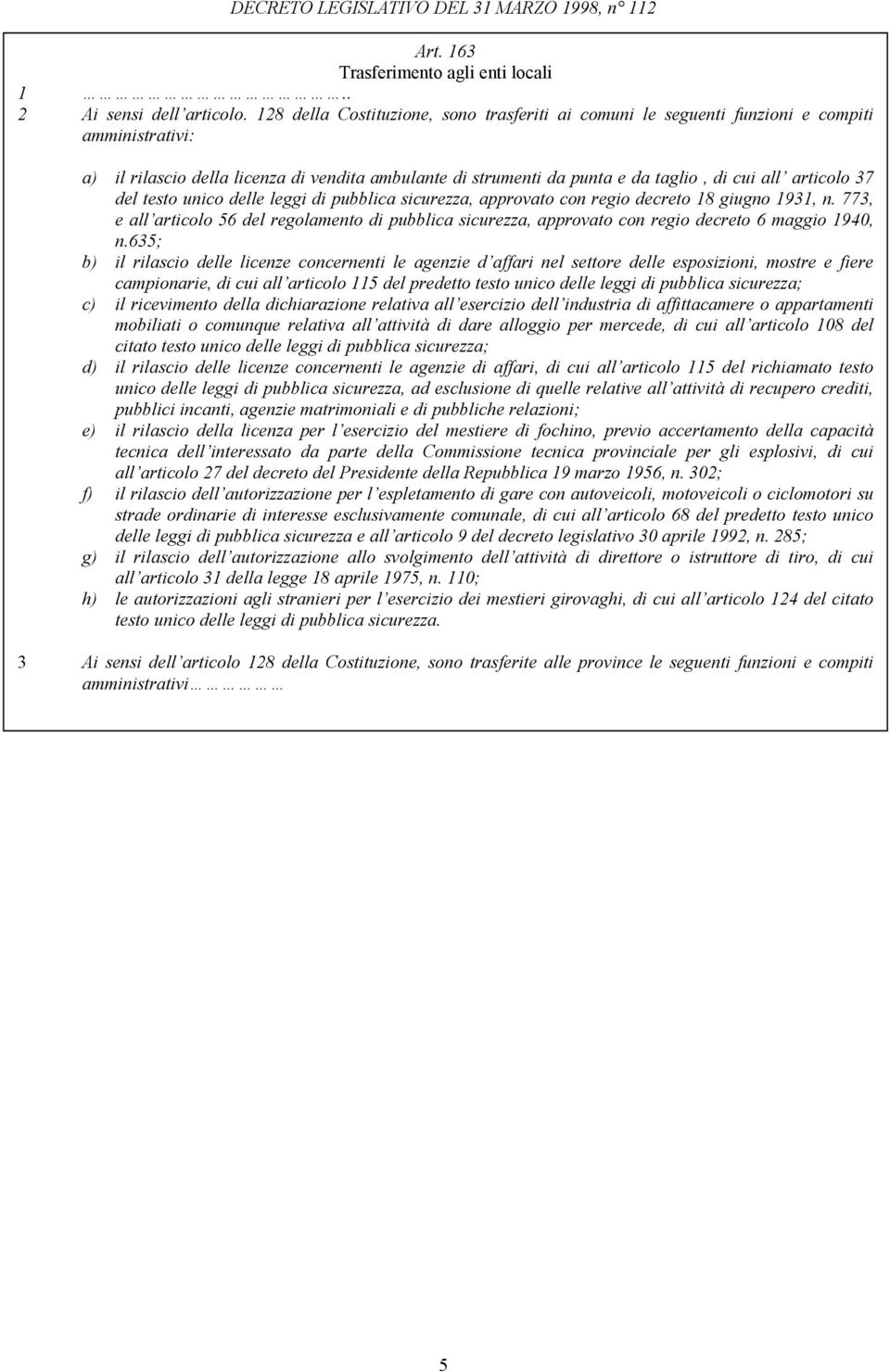 articolo 37 del testo unico delle leggi di pubblica sicurezza, approvato con regio decreto 18 giugno 1931, n.