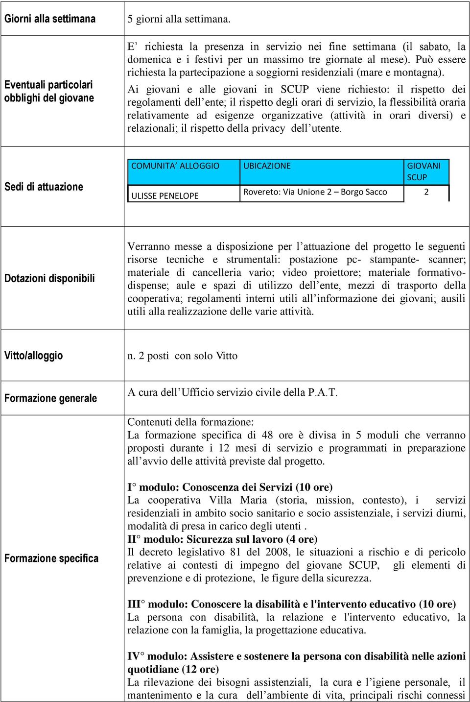 Può essere richiesta la partecipazione a soggiorni residenziali (mare e montagna).