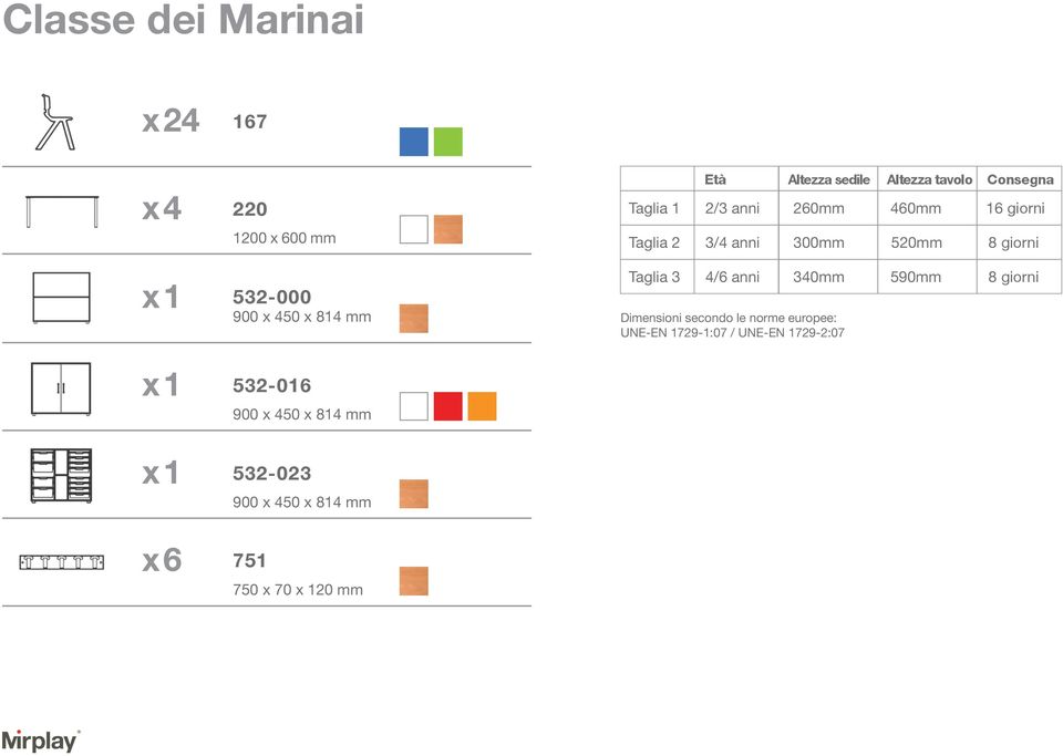 460mm 16 giorni Taglia 2 3/4 anni 300mm 520mm 8 giorni Taglia 3 4/6 anni 340mm