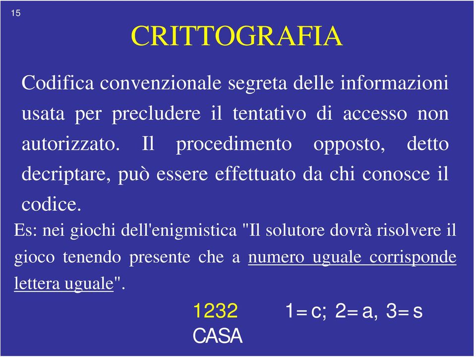 Il procedimento opposto, detto decriptare, può essere effettuato da chi conosce il codice.