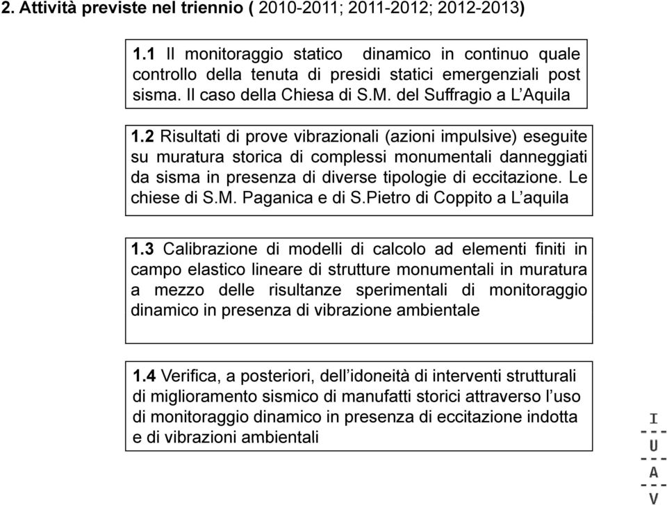 2 Risultati di prove vibrazionali (azioni impulsive) eseguite su muratura storica di complessi monumentali danneggiati da sisma in presenza di diverse tipologie di eccitazione. Le chiese di S.M.