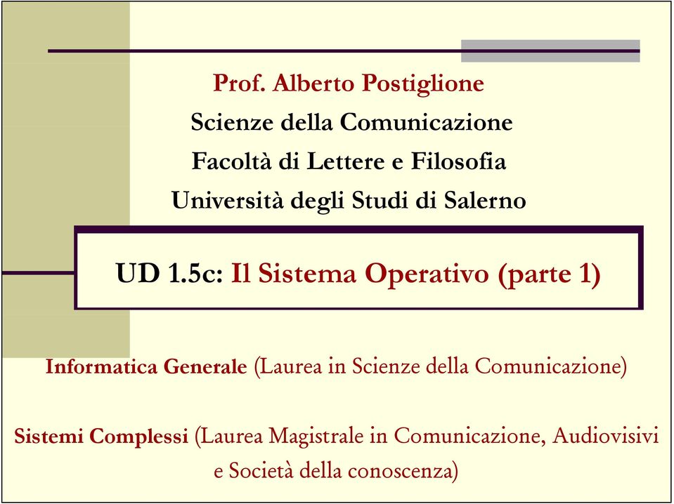 5c: Il Sistema Operativo (parte 1) Informatica Generale (Laurea in