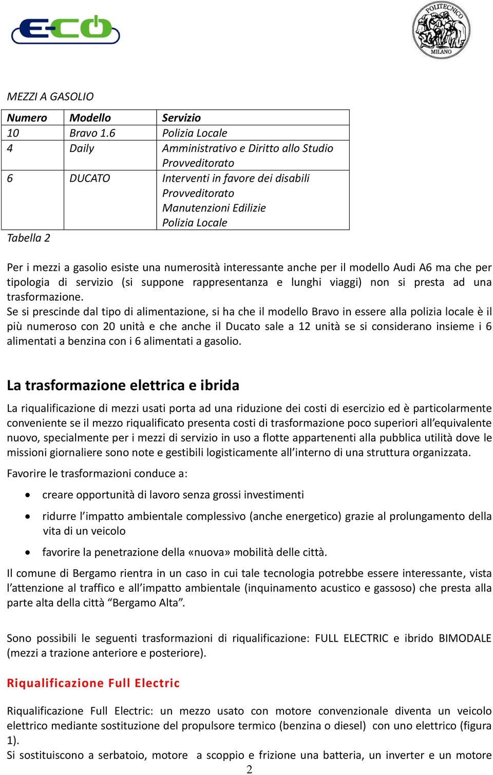 gasolio esiste una numerosità interessante anche per il modello Audi A6 ma che per tipologia di servizio (si suppone rappresentanza e lunghi viaggi) non si presta ad una trasformazione.