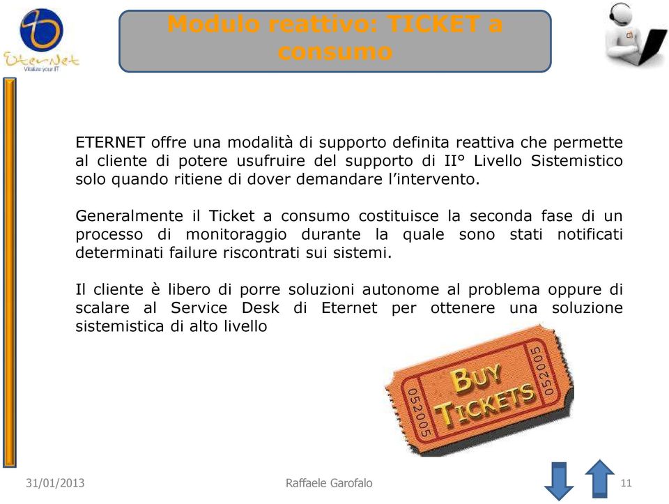 Generalmente il Ticket a consumo costituisce la seconda fase di un processo di monitoraggio durante la quale sono stati notificati determinati