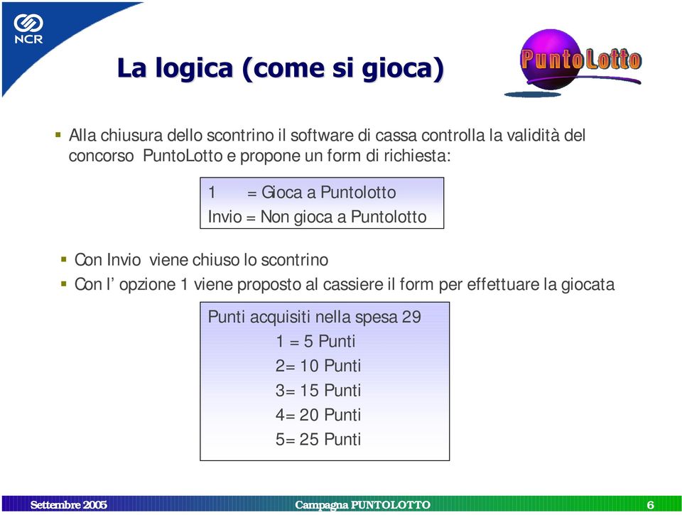 viene chiuso lo scontrino ƒ Con l opzione 1 viene proposto al cassiere il form per effettuare la giocata Punti