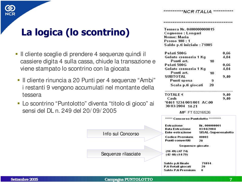 Ambi i restanti 9 vengono accumulati nel montante della tessera ƒ Lo scontrino Puntolotto diventa titolo di