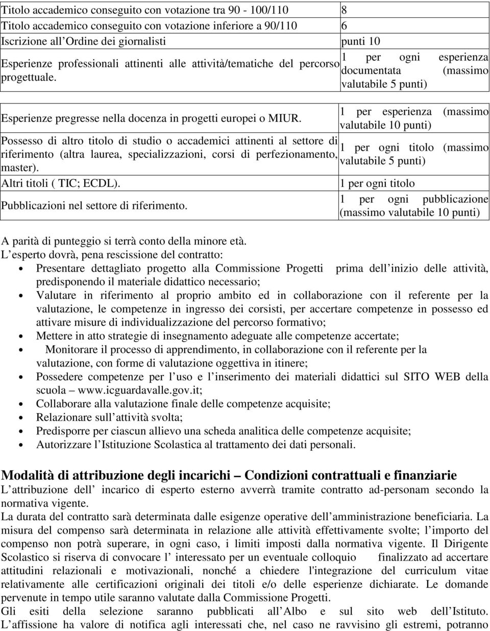 1 per esperienza (massimo valutabile 10 punti) Possesso di altro titolo di studio o accademici attinenti al settore di 1 per ogni titolo (massimo riferimento (altra laurea, specializzazioni, corsi di