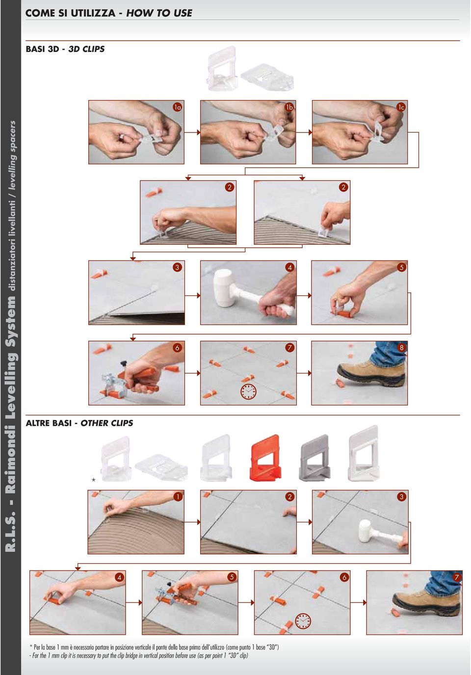 BASI 3D - 3D CLIPS 1a 1b 1c R.L.S. - Raimondi Levelling System distanziatori livellanti / levelling spacers