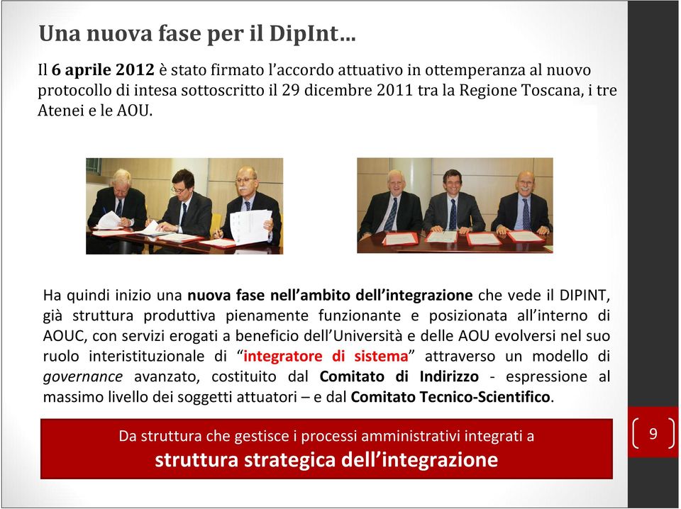 Ha quindi inizio una nuova fase nell ambito dell integrazione che vede il DIPINT, già struttura produttiva pienamente funzionante e posizionata all interno di AOUC, con servizi erogati a