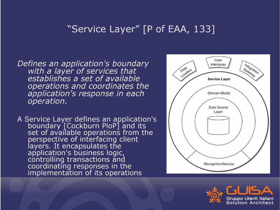 A Service Layer defines an application's boundary [Cockburn PloP] and its set of available operations from the perspective