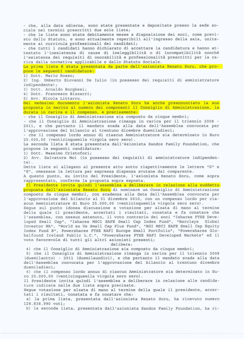 candidatura e hanno attestato l'inesistenza di cause di ineleggibilità o di incompatibilità nonché l'esistenza dei requisiti di onorabilità e professionalità prescritti per la carica dalla normativa