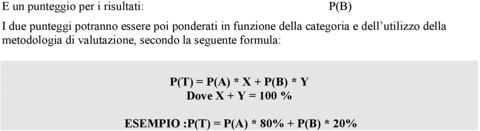 metodologia di valutazione, secondo la seguente formula: P(T) = P(A)