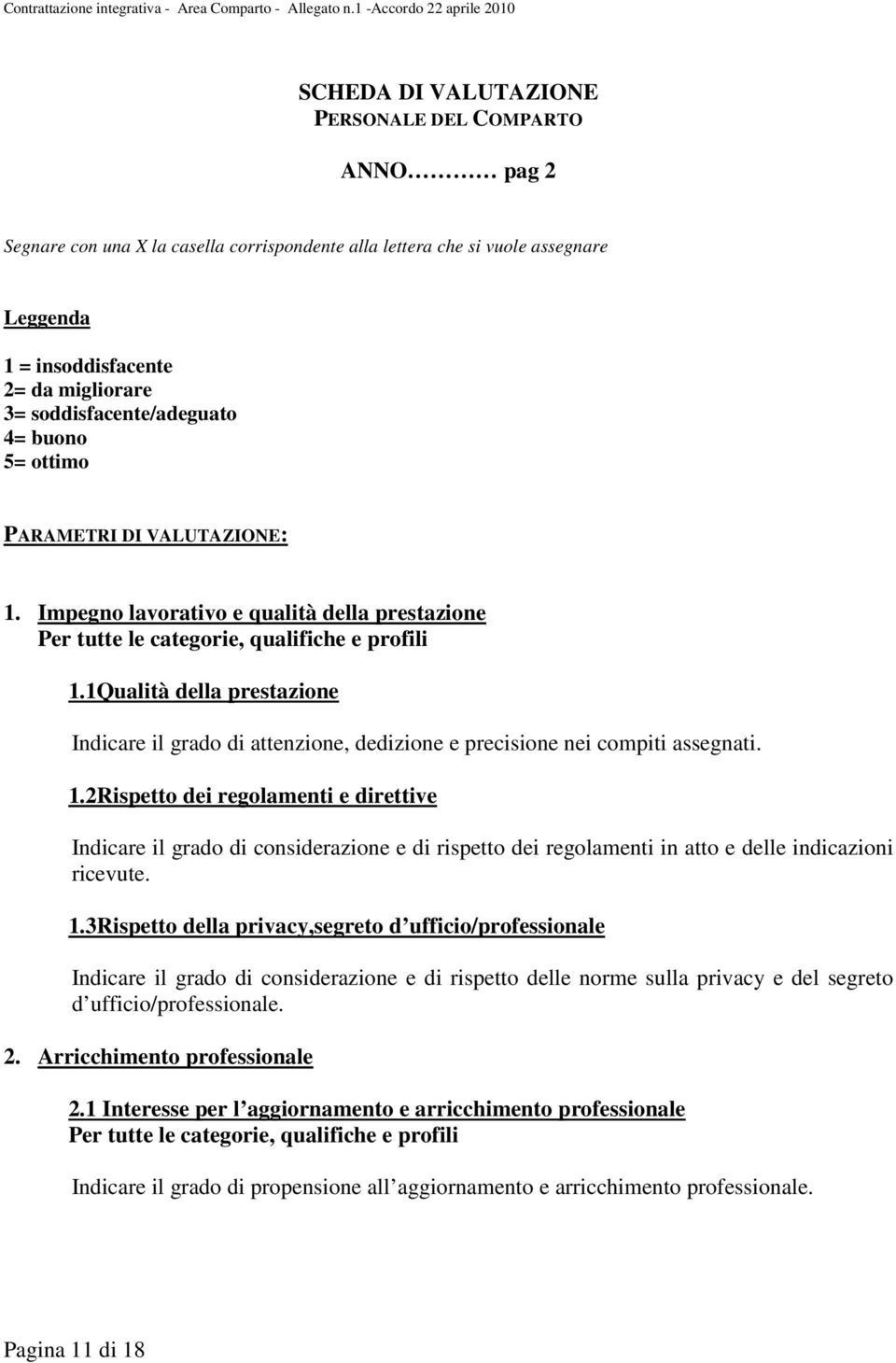 1Qualità della prestazione Indicare il grado di attenzione, dedizione e precisione nei compiti assegnati. 1.