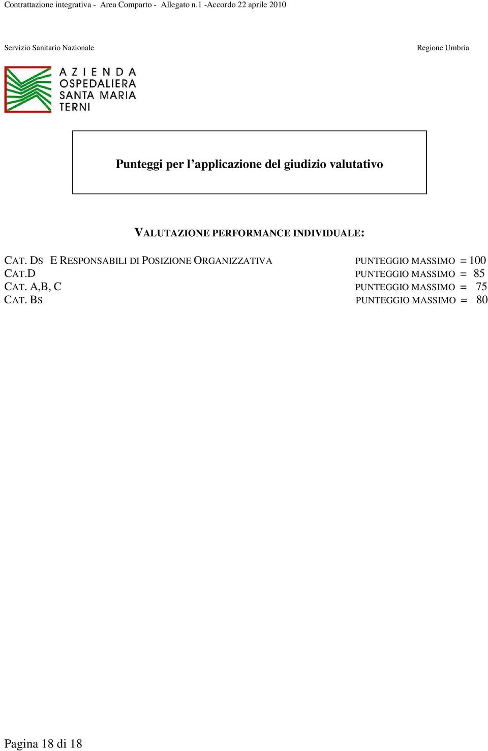 DS E RESPONSABILI DI POSIZIONE ORGANIZZATIVA PUNTEGGIO MASSIMO = 100 CAT.